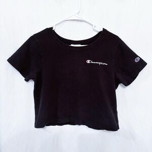 Champion Black Logo Embroidered Crop Top